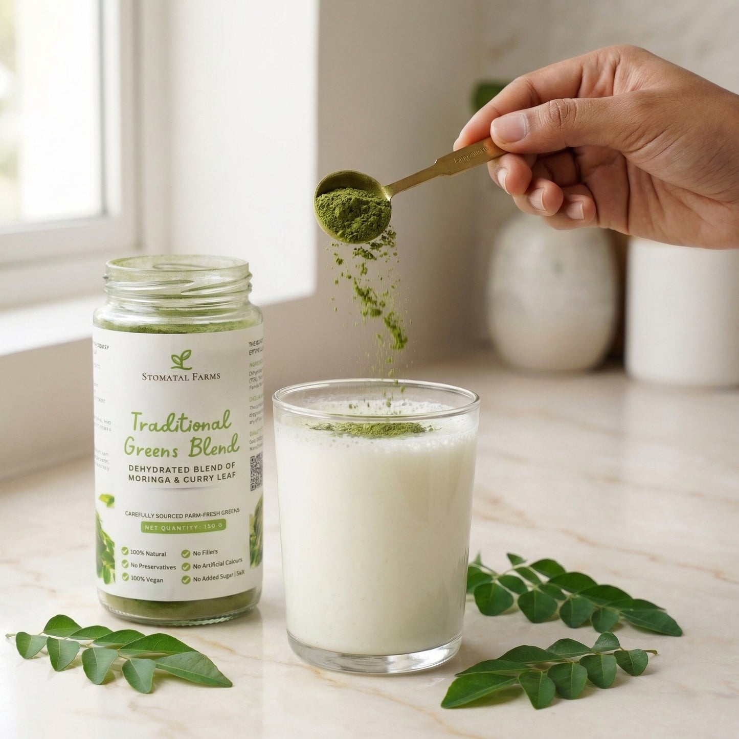 Traditional Greens Blend – Moringa & Curry Leaf Powder (150 g)