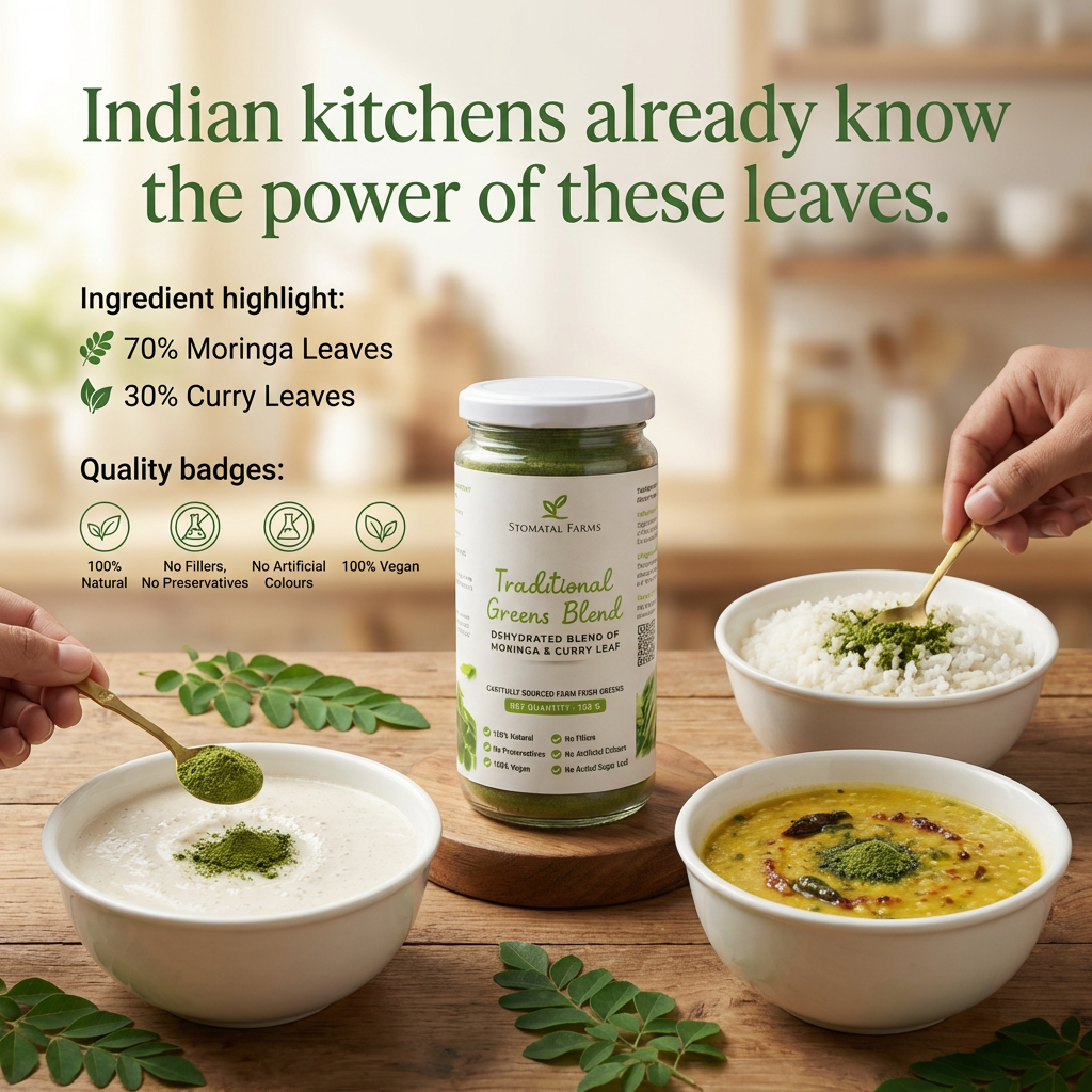 Traditional Greens Blend – Moringa & Curry Leaf Powder (150 g)
