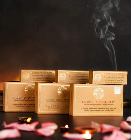 Aurora’s Balance Combo – Incense Stick + Incense Cup (Dasangam, Floral, Lemongrass)