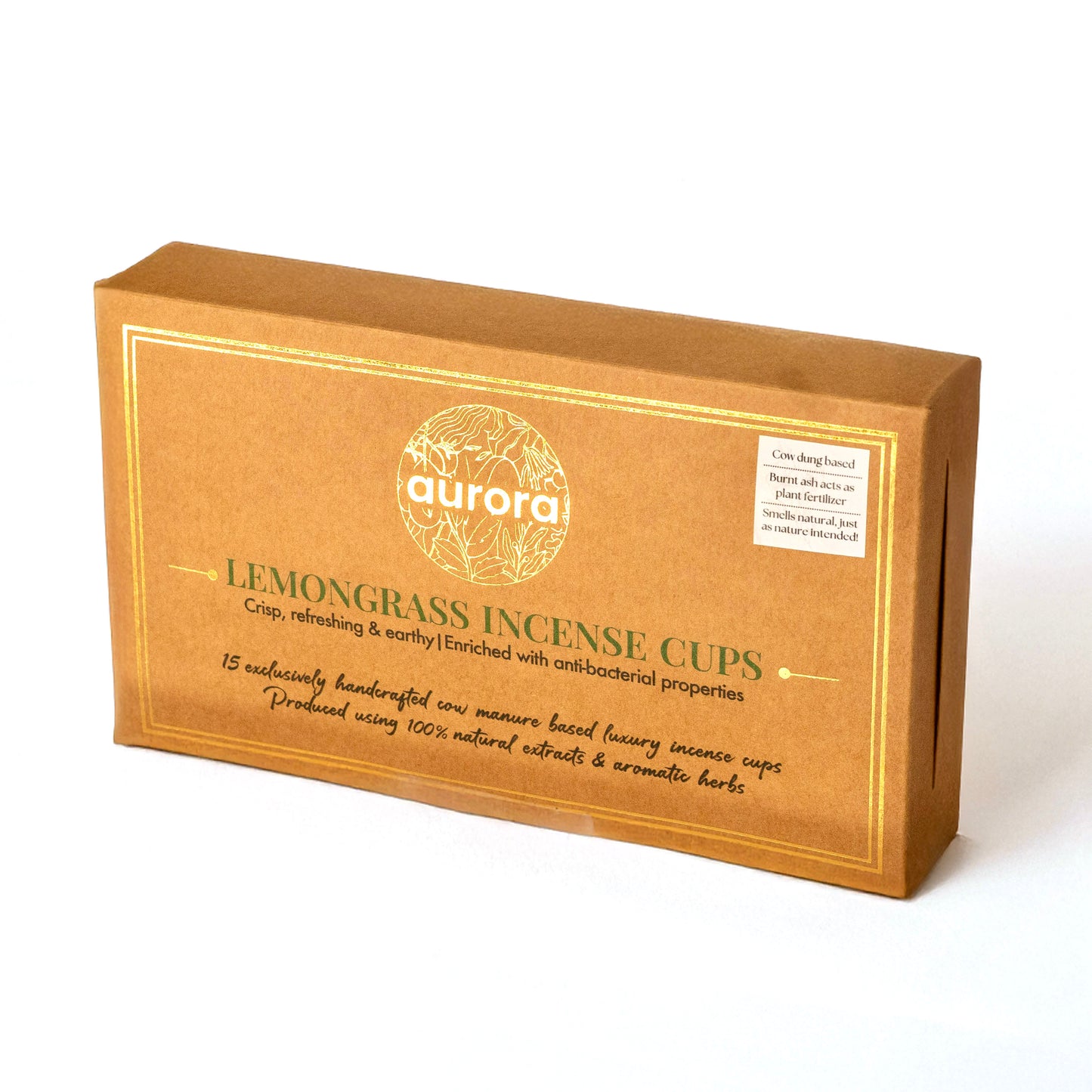 Aurora’s Lemongrass Cow Dung Incense Cups – Pack of 3